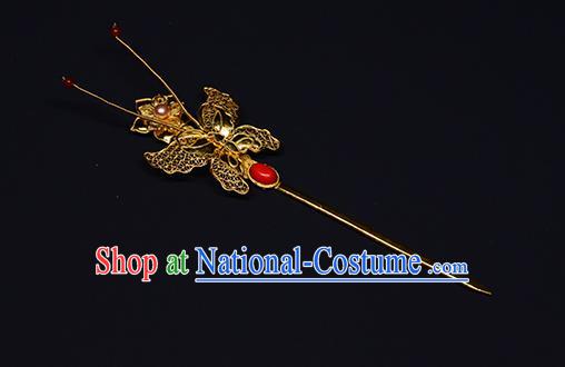 China Traditional Hair Jewelry Ming Dynasty Filigree Butterfly Hairpin Ancient Empress Golden Hair Stick