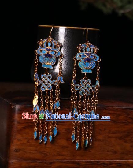 Chinese Qing Dynasty Imperial Consort Tassel Ear Accessories Classical Blueing Basket Earrings Ancient Court Jewelry