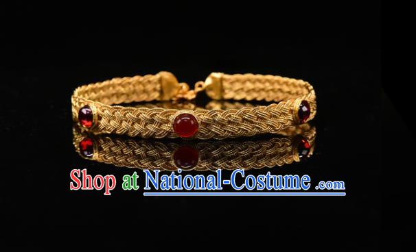 China Traditional Ming Dynasty Bracelet Accessories Ancient Imperial Consort Golden Gems Bangle