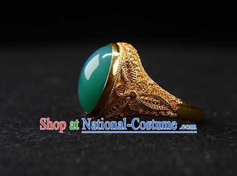 China Traditional Qing Dynasty Chrysoprase Ring Accessories Ancient Imperial Consort Golden Circlet Jewelry