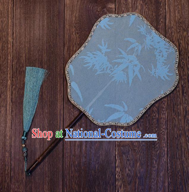 Handmade Chinese Ancient Song Dynasty Princess Palace Fan Traditional Hanfu Fan Bamboo Pattern Blue Silk Fan