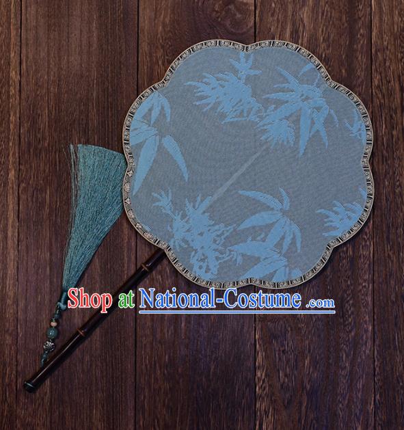 Handmade Chinese Traditional Hanfu Blue Silk Fan Bamboo Pattern Fan Ancient Song Dynasty Princess Palace Fan