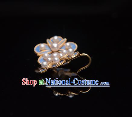 Chinese Classical Qing Dynasty Palace Lady Ear Accessories Ancient Princess Pearls Earrings