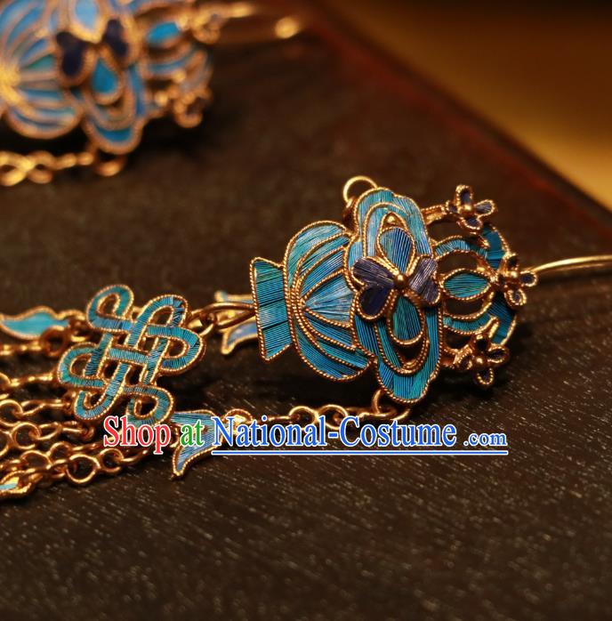 Chinese Qing Dynasty Imperial Consort Tassel Ear Accessories Classical Blueing Basket Earrings Ancient Court Jewelry