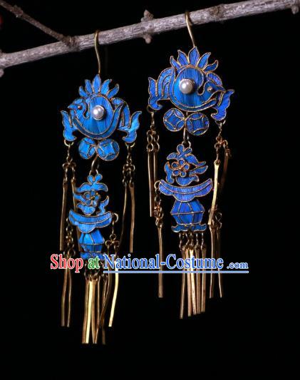 Chinese Classical Earrings Ancient Court Blueing Phoenix Jewelry Qing Dynasty Imperial Consort Ear Accessories