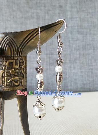 Chinese Qing Dynasty Imperial Consort Ear Accessories Ancient Court Woman Zhen Huan Silver Earrings