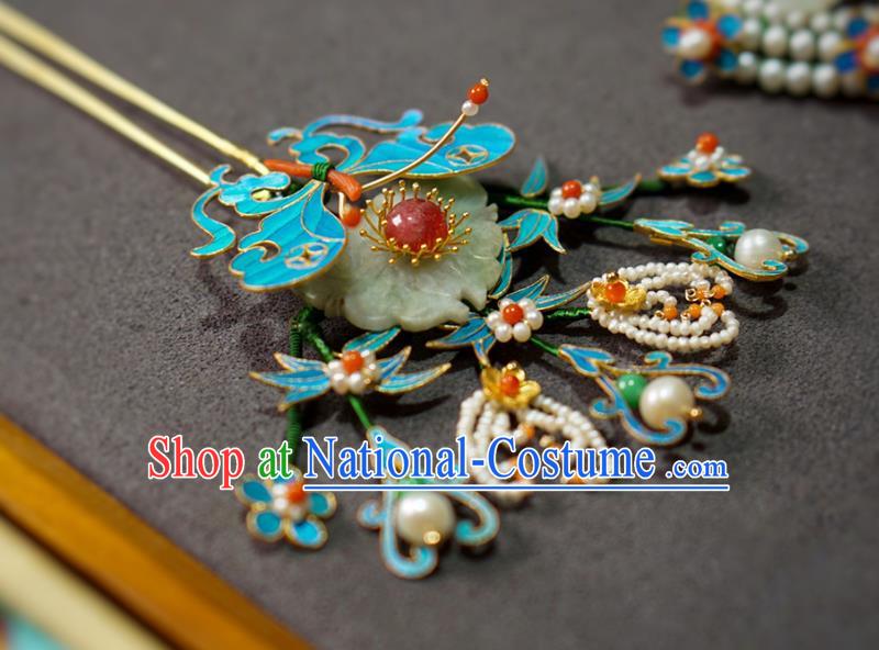 China Qing Dynasty Palace Lady Butterfly Hairpin Ancient Empress Jade Hair Stick Traditional Court Hair Jewelry