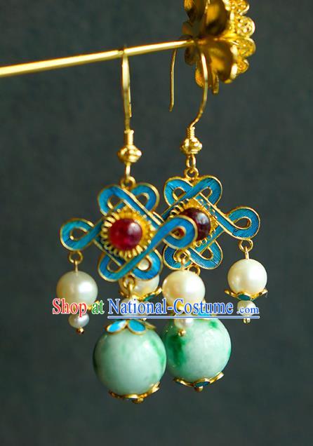 Chinese Qing Dynasty Palace Lady Pearls Ear Accessories Ancient Empress Jadeite Earrings