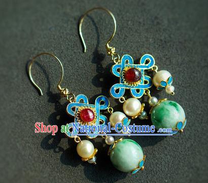 Chinese Qing Dynasty Palace Lady Pearls Ear Accessories Ancient Empress Jadeite Earrings