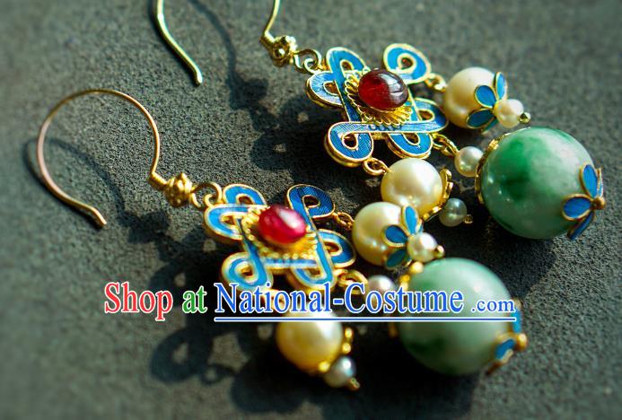 Chinese Qing Dynasty Palace Lady Pearls Ear Accessories Ancient Empress Jadeite Earrings