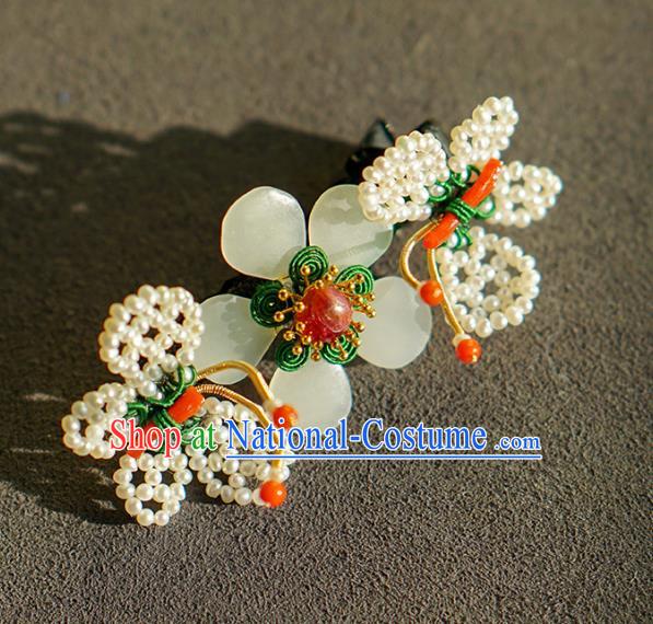 China Qing Dynasty Agate Hair Stick Traditional Court Hair Jewelry Ancient Empress Pearls Butterfly Hairpin