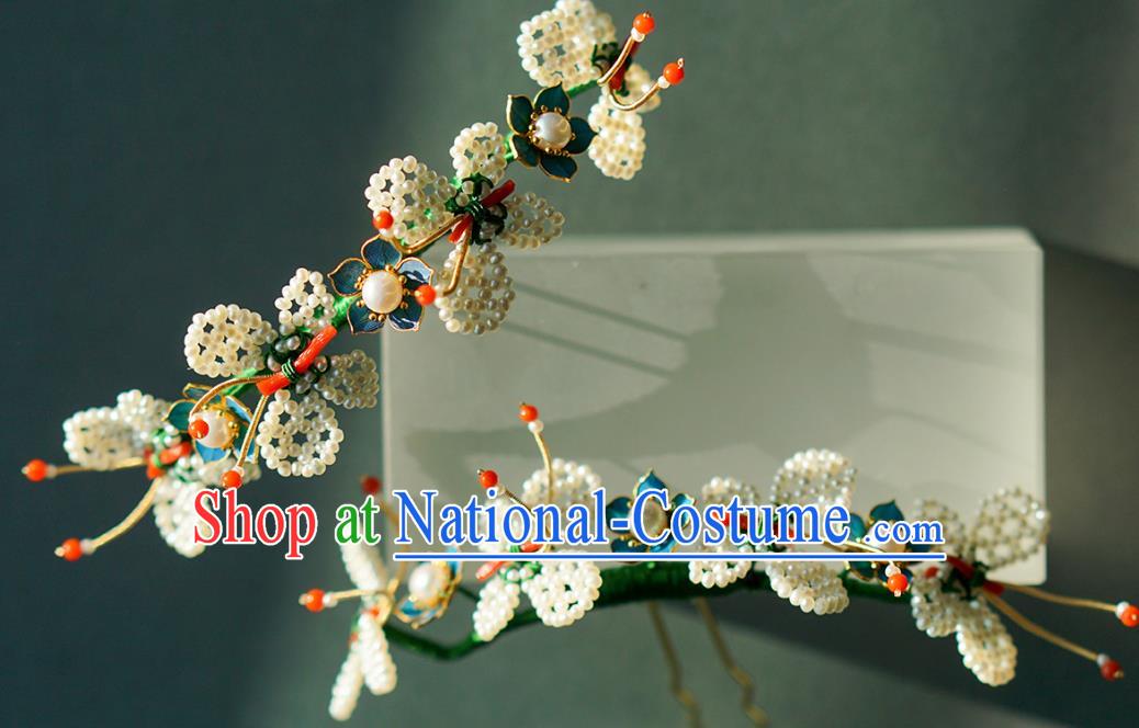 China Qing Dynasty Pearls Butterfly Hair Stick Traditional Court Hair Jewelry Ancient Empress Agate Hairpin