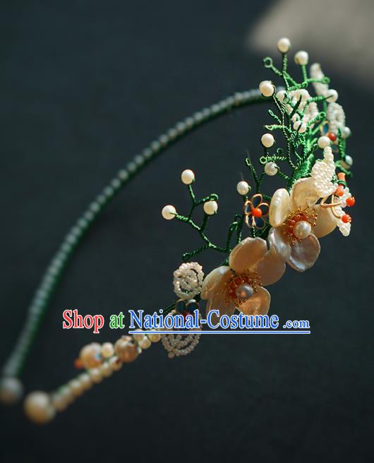 China Qing Dynasty Pearls Hair Stick Traditional Court Hair Jewelry Ancient Empress Shell Plum Hair Clasp