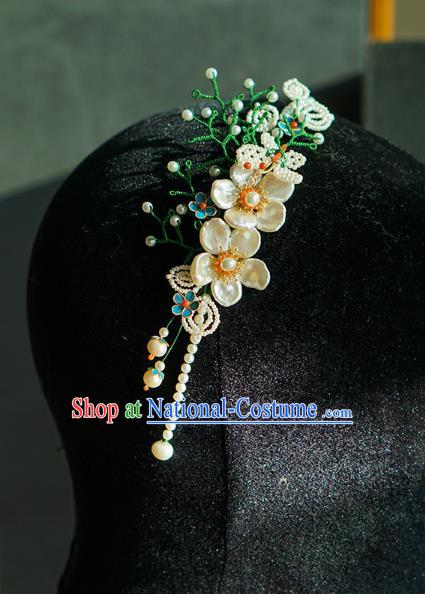 China Qing Dynasty Pearls Hair Stick Traditional Court Hair Jewelry Ancient Empress Shell Plum Hair Clasp