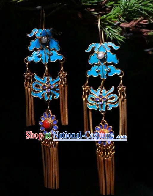 Chinese Classical Earrings Jewelry Ancient Qing Dynasty Court Woman Blueing Ear Accessories