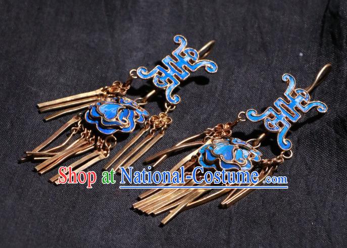 Chinese Ancient Qing Dynasty Court Woman Blueing Ear Accessories Classical Earrings Jewelry