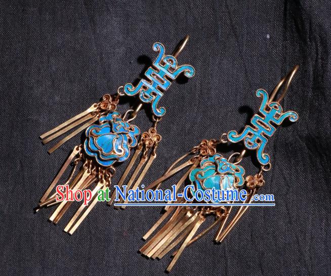 Chinese Ancient Qing Dynasty Court Woman Blueing Ear Accessories Classical Earrings Jewelry