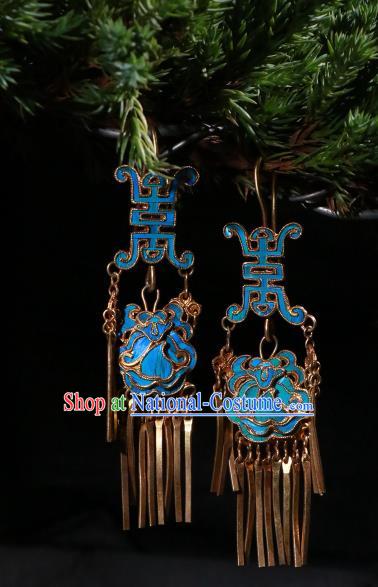 Chinese Ancient Qing Dynasty Court Woman Blueing Ear Accessories Classical Earrings Jewelry