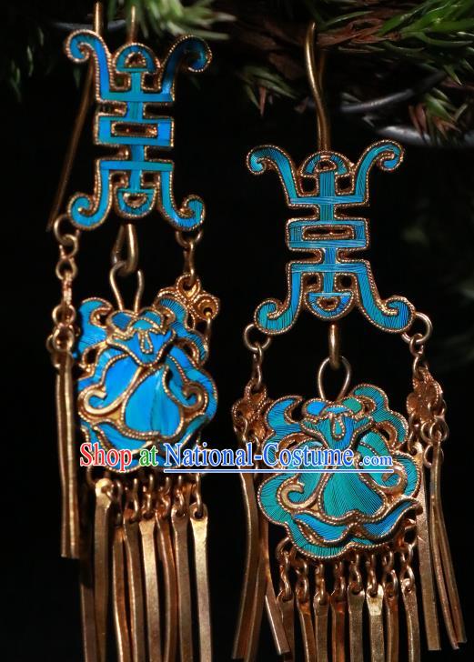 Chinese Ancient Qing Dynasty Court Woman Blueing Ear Accessories Classical Earrings Jewelry