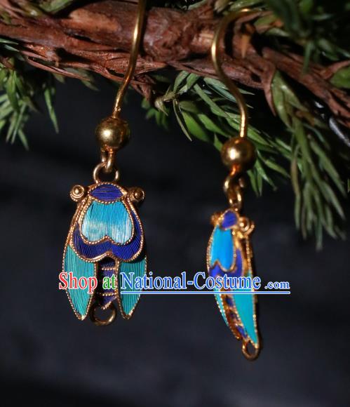 Chinese Classical Jewelry Ancient Palace Lady Blueing Cicada Ear Accessories Qing Dynasty Earrings