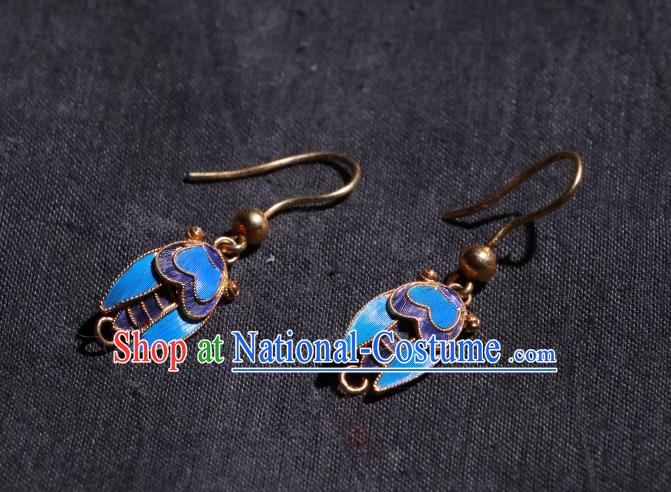 Chinese Classical Jewelry Ancient Palace Lady Blueing Cicada Ear Accessories Qing Dynasty Earrings