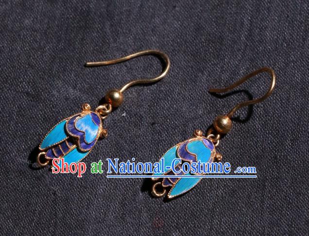 Chinese Classical Jewelry Ancient Palace Lady Blueing Cicada Ear Accessories Qing Dynasty Earrings