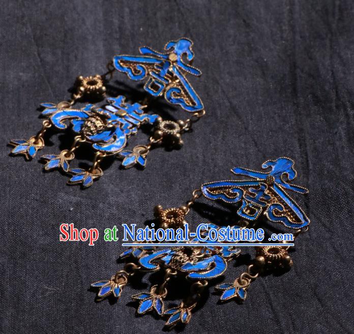 Chinese Qing Dynasty Palace Lady Earrings Ancient Empress Ear Accessories Classical Wedding Cloisonne Jewelry