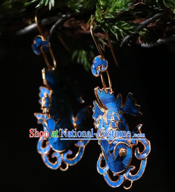 Chinese Classical Cloisonne Fish Jewelry Ear Accessories Ancient Qing Dynasty Empress Earrings