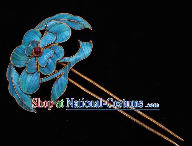 China Ancient Imperial Empress Garnet Hair Clip Handmade Qing Dynasty Queen Blueing Hairpin