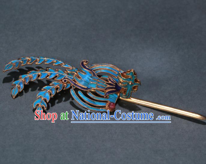 China Handmade Hair Accessories Qing Dynasty Queen Phoenix Hairpin Ancient Empress Cloisonne Hair Stick