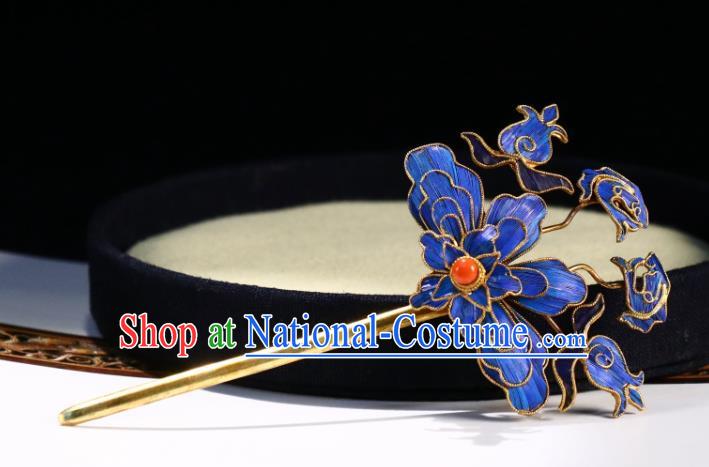 China Traditional Blueing Hair Jewelry Qing Dynasty Empress Hairpin Ancient Court Woman Hair Stick