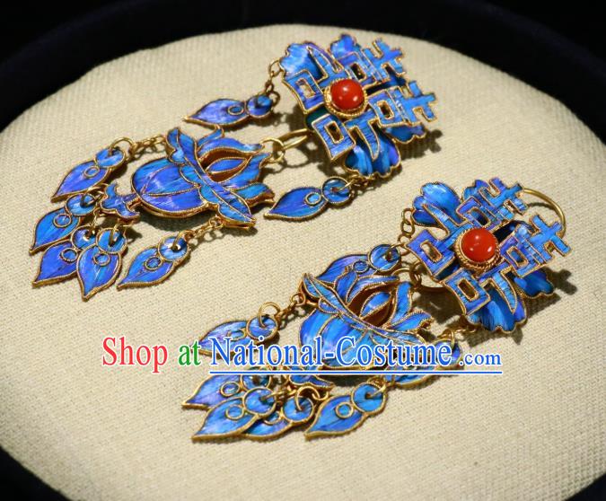 Chinese Qing Dynasty Wedding Ear Accessories Classical Jewelry Ancient Empress Cloisonne Earrings