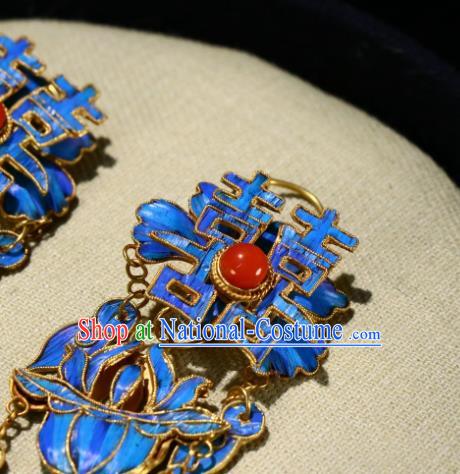 Chinese Qing Dynasty Wedding Ear Accessories Classical Jewelry Ancient Empress Cloisonne Earrings