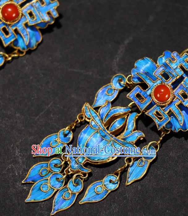 Chinese Qing Dynasty Wedding Ear Accessories Classical Jewelry Ancient Empress Cloisonne Earrings