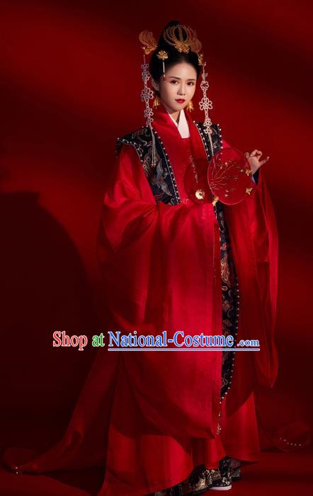 China Ancient Ming Dynasty Empress Wedding Historical Costume Traditional Embroidered Red Hanfu Dress Clothing for Women