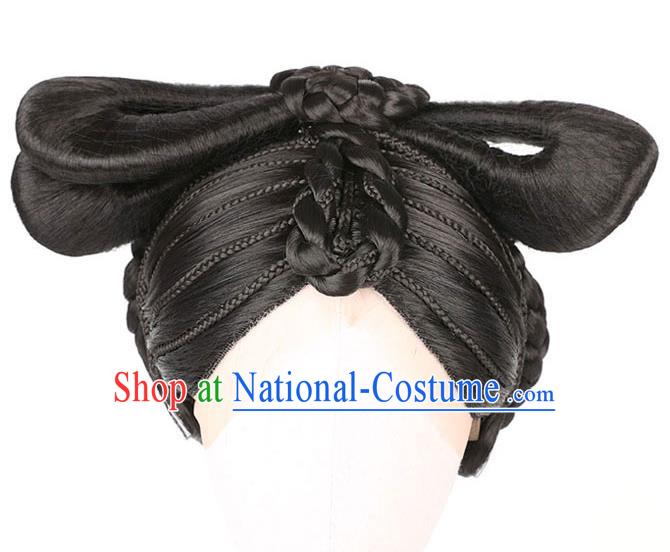 Handmade Chinese Traditional Tang Dynasty Queen Wigs Chignon Ancient Empress Wig Sheath Headwear