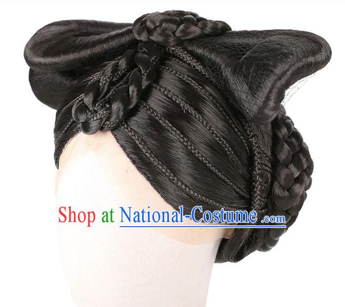 Handmade Chinese Traditional Tang Dynasty Queen Wigs Chignon Ancient Empress Wig Sheath Headwear