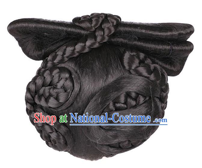 Handmade Chinese Traditional Tang Dynasty Queen Wigs Chignon Ancient Empress Wig Sheath Headwear