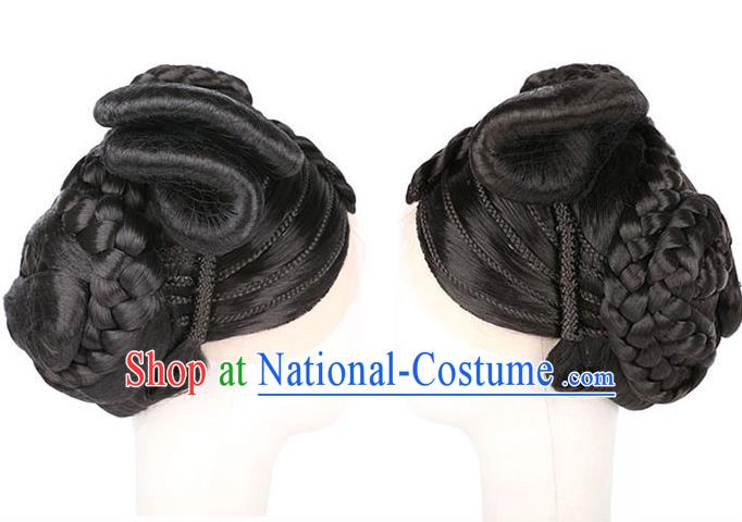 Handmade Chinese Traditional Tang Dynasty Queen Wigs Chignon Ancient Empress Wig Sheath Headwear