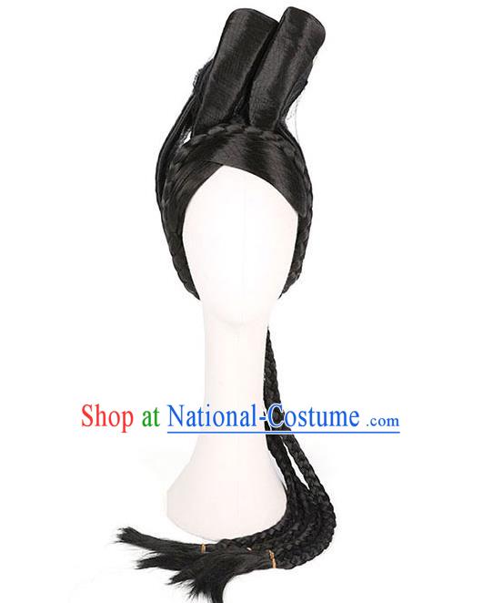 Handmade Chinese Ancient Goddess Wig Sheath Headwear Traditional Ming Dynasty Noble Beauty Wigs Chignon