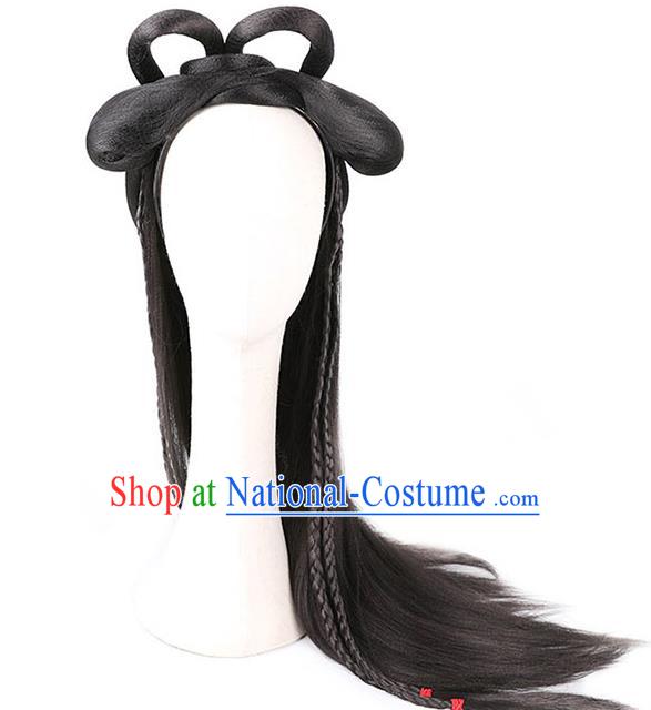 Handmade Chinese Ancient Princess Wig Sheath Headwear Traditional Jin Dynasty Noble Lady Wigs Chignon