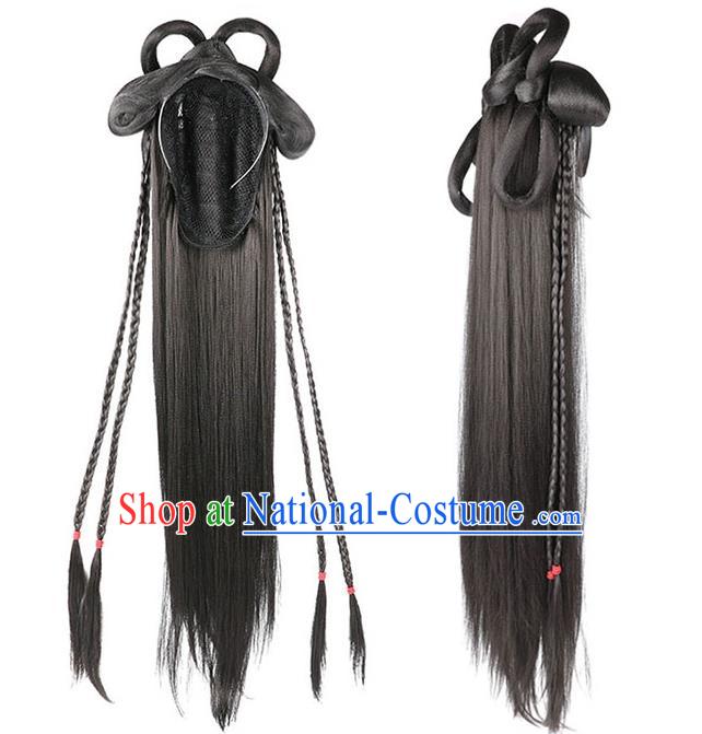 Handmade Chinese Ancient Princess Wig Sheath Headwear Traditional Jin Dynasty Noble Lady Wigs Chignon