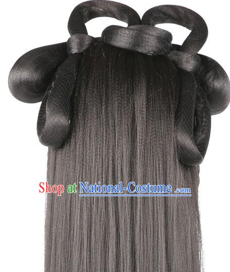 Handmade Chinese Ancient Princess Wig Sheath Headwear Traditional Jin Dynasty Noble Lady Wigs Chignon