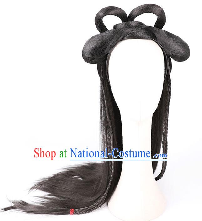 Handmade Chinese Ancient Princess Wig Sheath Headwear Traditional Jin Dynasty Noble Lady Wigs Chignon