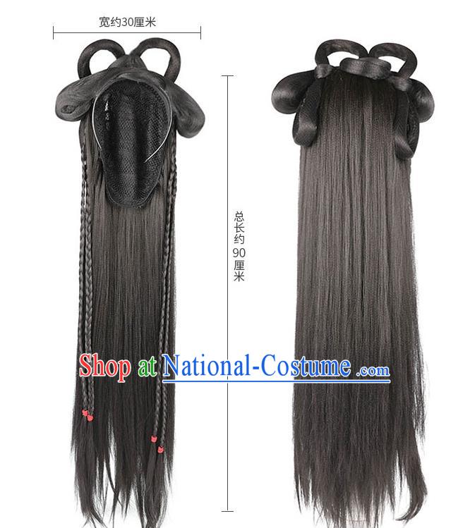 Handmade Chinese Ancient Princess Wig Sheath Headwear Traditional Jin Dynasty Noble Lady Wigs Chignon