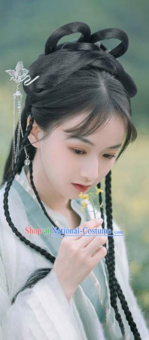 Handmade Chinese Ancient Princess Wig Sheath Headwear Traditional Jin Dynasty Noble Lady Wigs Chignon