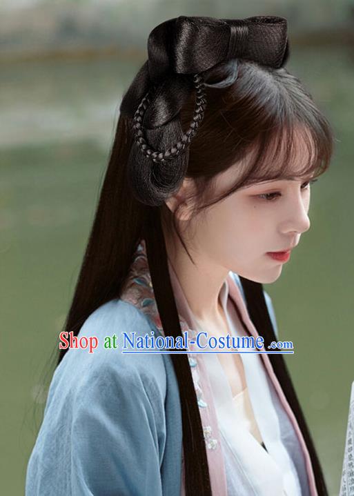 Handmade Chinese Ancient Young Beauty Wig Sheath Headwear Traditional Ming Dynasty Princess Wigs Chignon