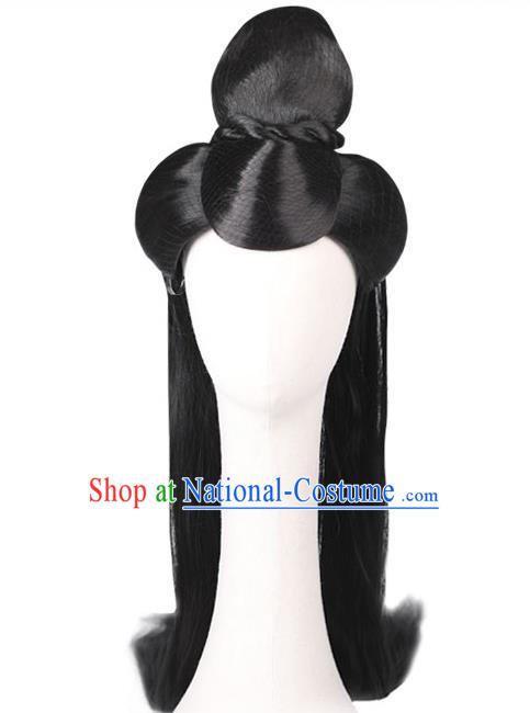 Handmade Chinese Ancient Empress Wig Sheath Traditional Warring States Period Princess Consort Wigs Chignon Headwear