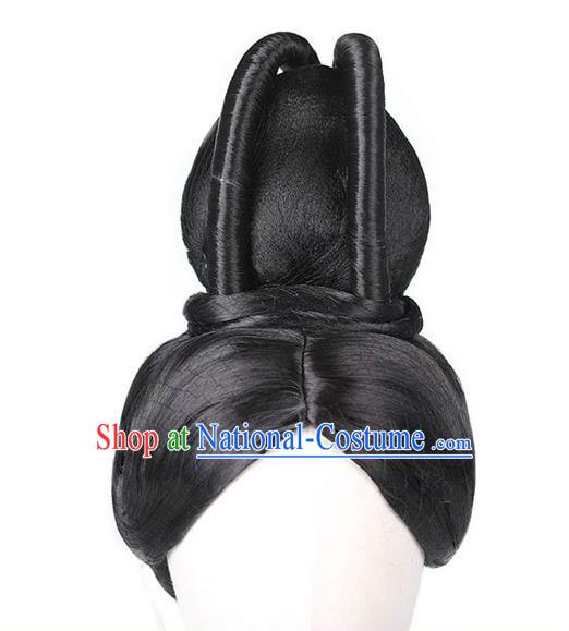 Handmade Chinese Ancient Empress Wig Sheath Traditional Ming Dynasty Queen Wigs Chignon Headpieces