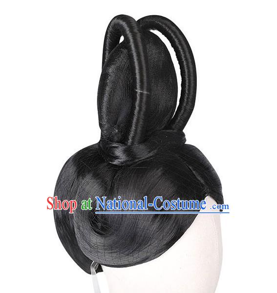 Handmade Chinese Ancient Empress Wig Sheath Traditional Ming Dynasty Queen Wigs Chignon Headpieces